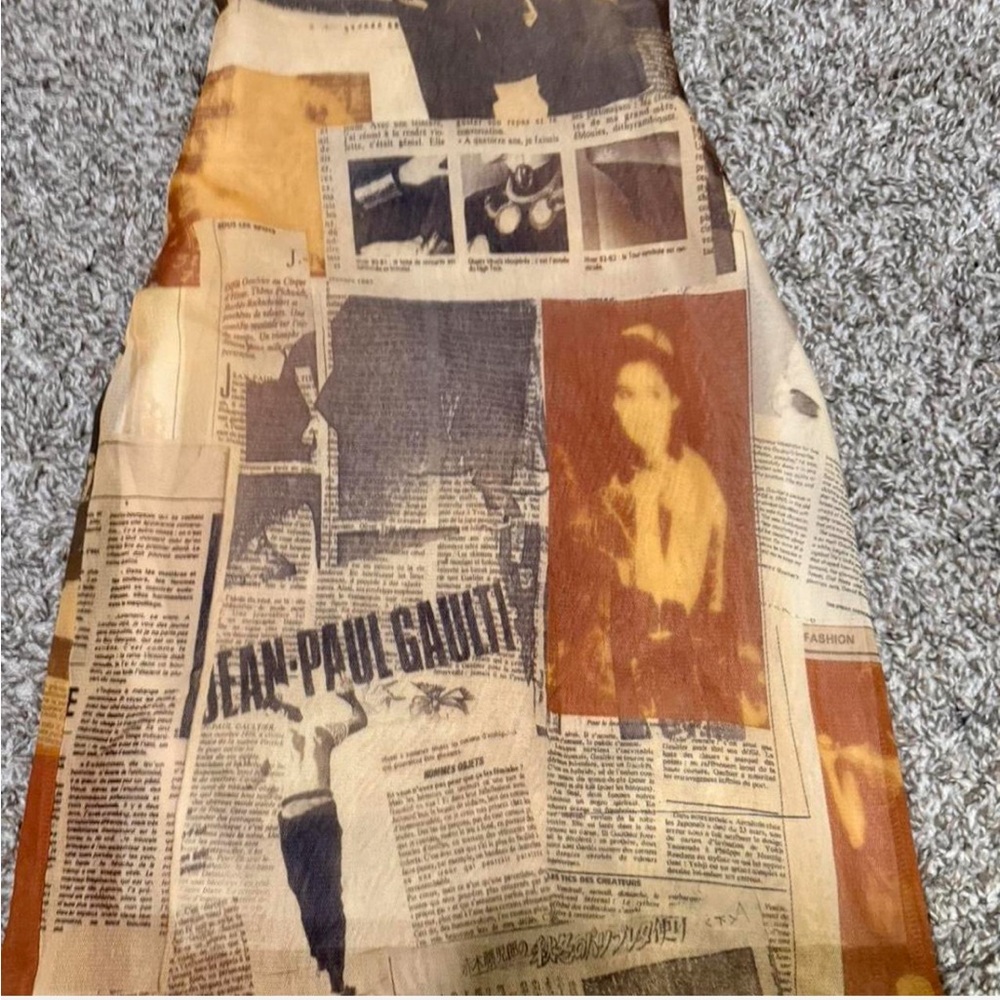 Jean Paul Gaultier Newspaper-Print Midi Dress in Brown and Tan - Picture 4 of 4